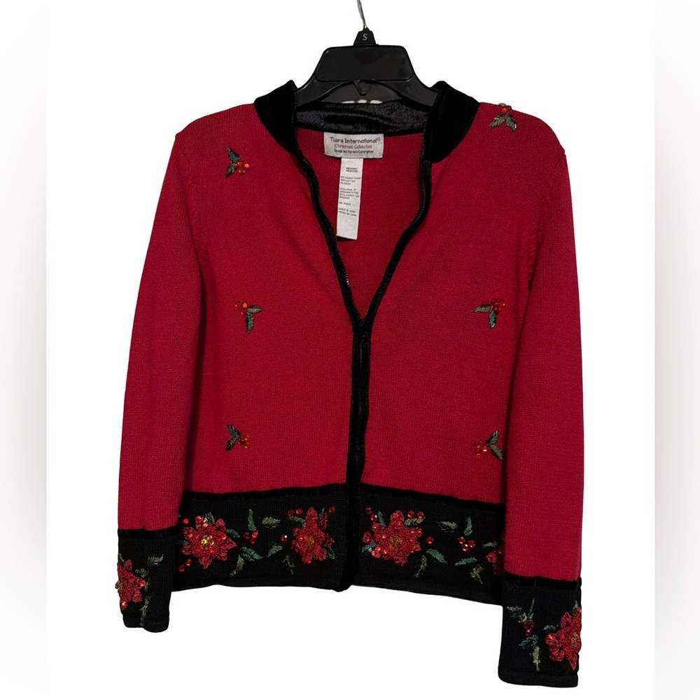 Tiara International Vintage Red Embroidered Cardigan